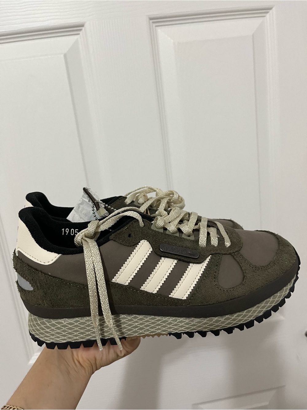adidas Olive Green & White Platform Trail Sneakers